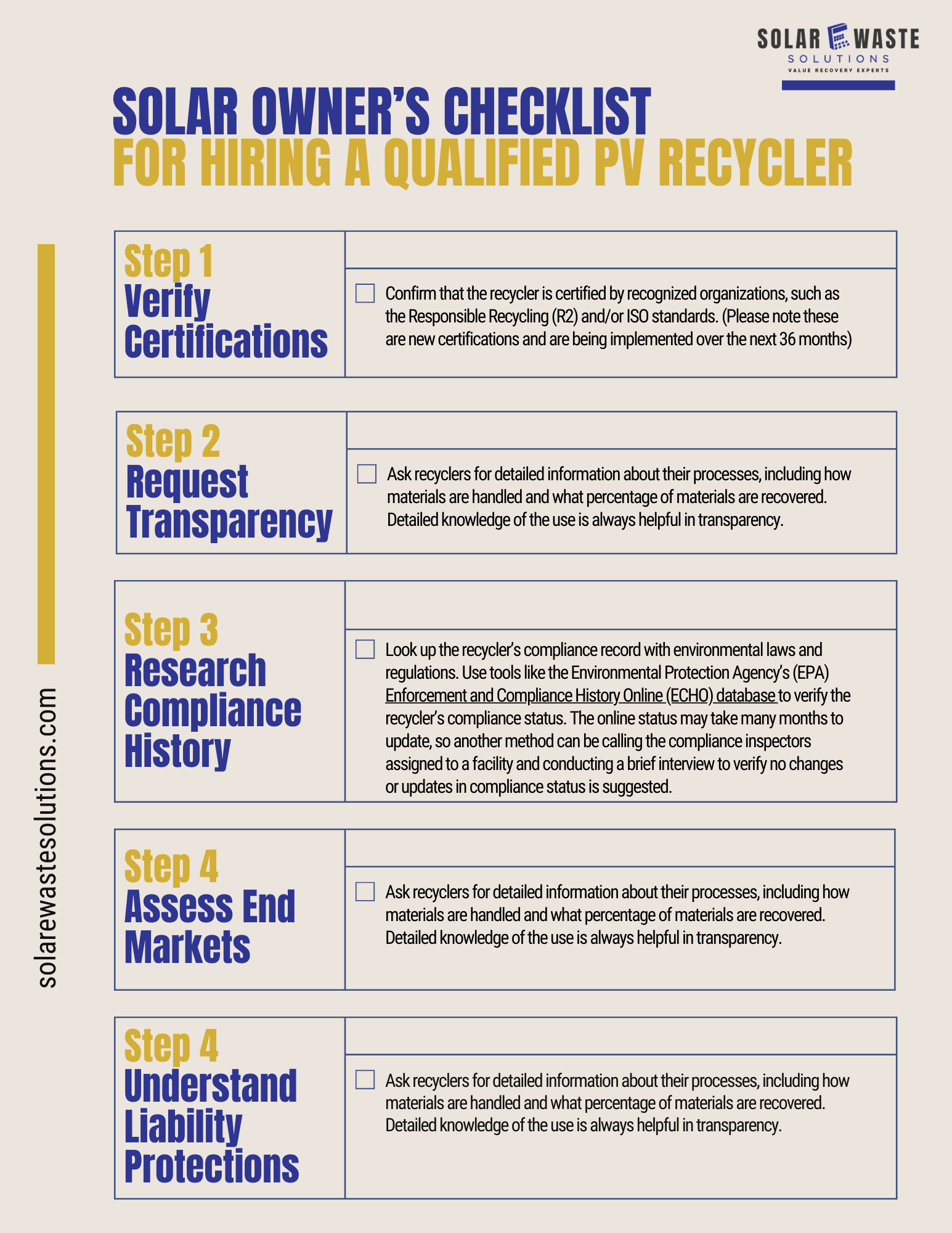 Solar Owner’s Checklist for Hiring a Qualified PV Recycler | Solar eWaste Solutions